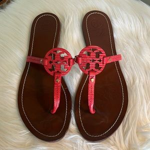 Tory Burch Coral Leather Sandals.